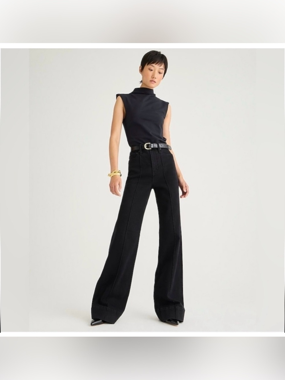 J.Crew Pintuck Denim Black High-Rise Wide-Leg Women's trouser Size 28